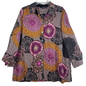 John Mark Tunic Shirt 1X Mutilcolor Floral Long Sleeve Breathable Relaxed
